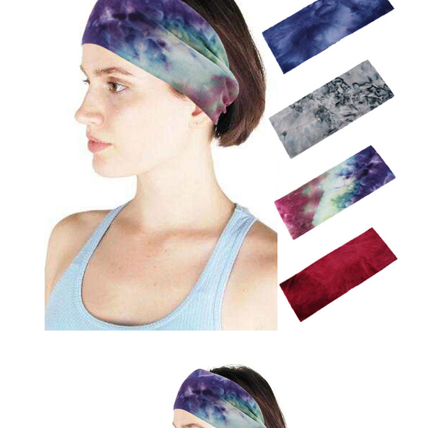 Fashion Gray + Button Button Tie-dyed Headband Elastic Wide-brimmed Hair Band,Head Band