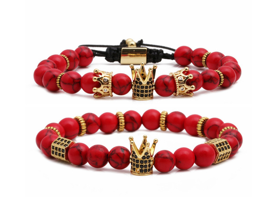 Fashion Red Pine Crown Beads Crown Shape Decorated Woven Bead Bracelet,Fashion Bracelets