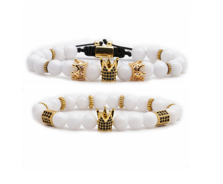 Fashion Tiger Eye Crown Set Emperor Shihong Network White Agate Tiger Eye Stone Woven Beaded Bracelet,Bracelets Set