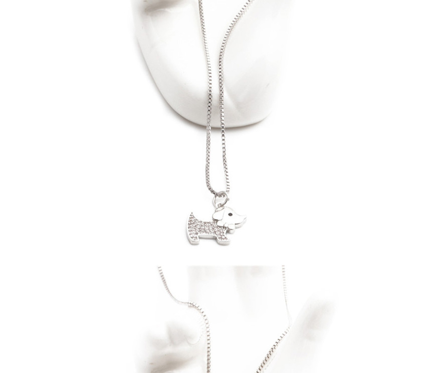 Fashion Platinum Puppy B Micro-set Zircon Cross Puppy Alloy Necklace,Chains