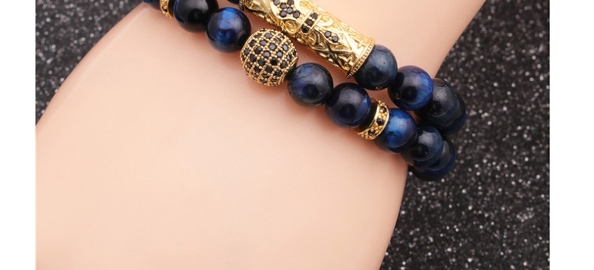 Fashion Blue Suit Tiger Eye Bend Cross Diamond Ball Bead Bracelet,Bracelets Set