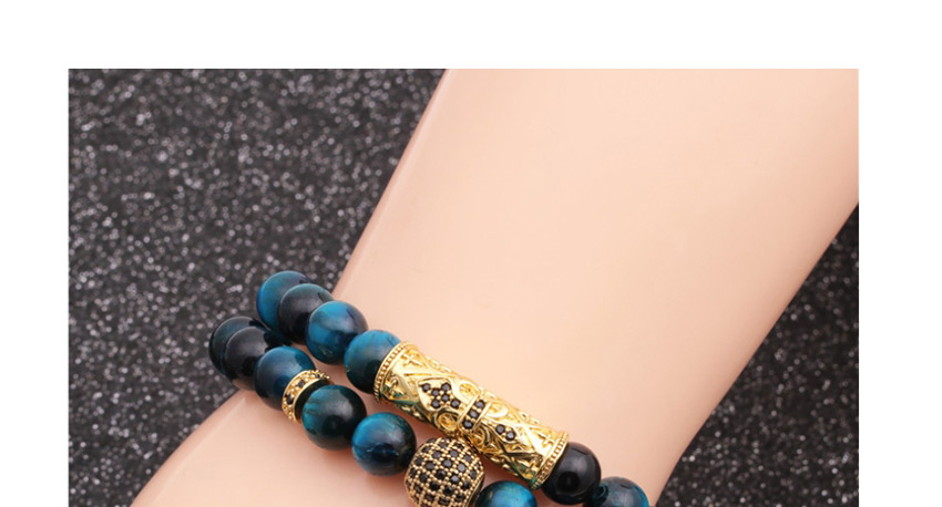 Fashion Royal Blue Suit Tiger Eye Bend Cross Diamond Ball Bead Bracelet,Bracelets Set