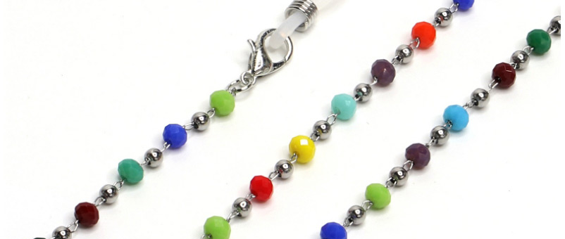 Fashion Silver Colorful Crystal Steel Ball Stainless Steel Chain Anti-skid Glasses Chain,Glasses Accessories