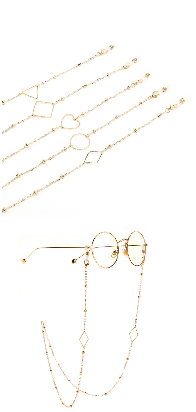 Fashion Square Triangle Geometry Color Retention Beaded Glasses Chain,Glasses Accessories