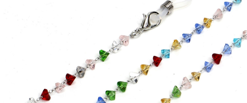 Fashion Silver Colorful Triangle Crystal Stainless Steel Chain Non-slip Glasses Chain,Glasses Accessories