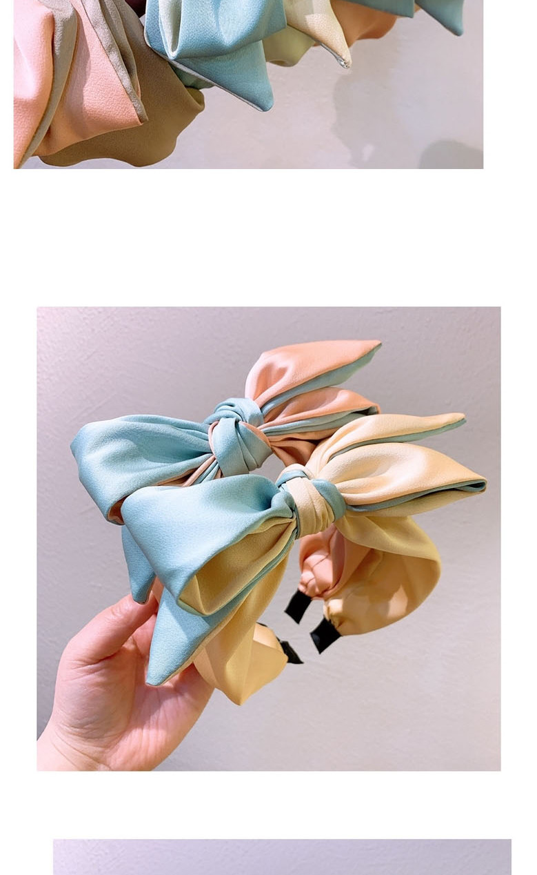 Fashion Blue + Bright Yellow Three-layer Silk Bow With Contrasting Headband,Head Band