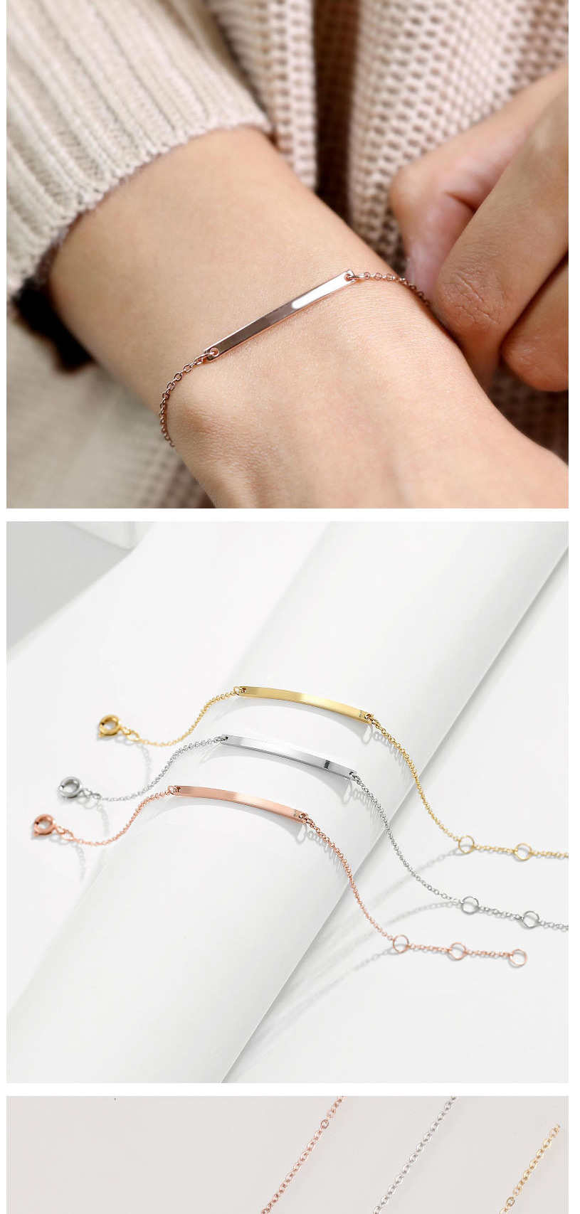 Fashion Steel Color Stainless Steel Word Smile Stitching Chain Bracelet,Bracelets