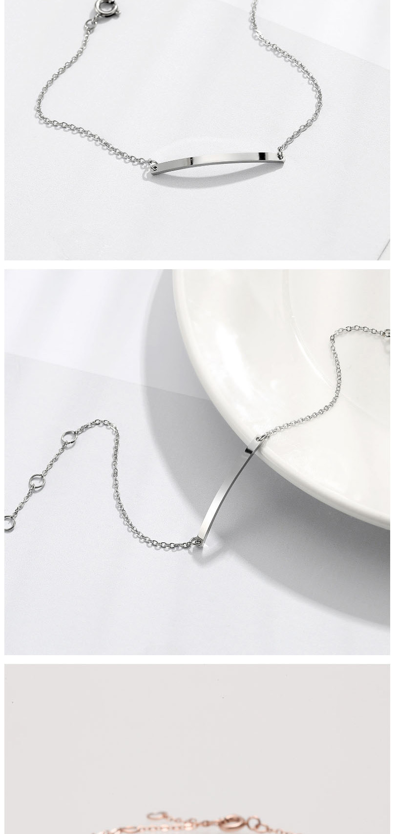 Fashion Steel Color Stainless Steel Word Smile Stitching Chain Bracelet,Bracelets