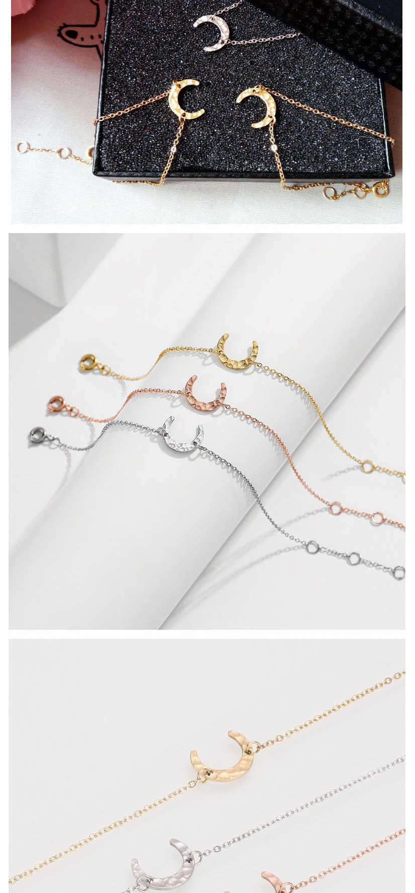 Fashion 14k Gold Stainless Steel Moon Adjustable Thin-edged Bracelet,Bracelets