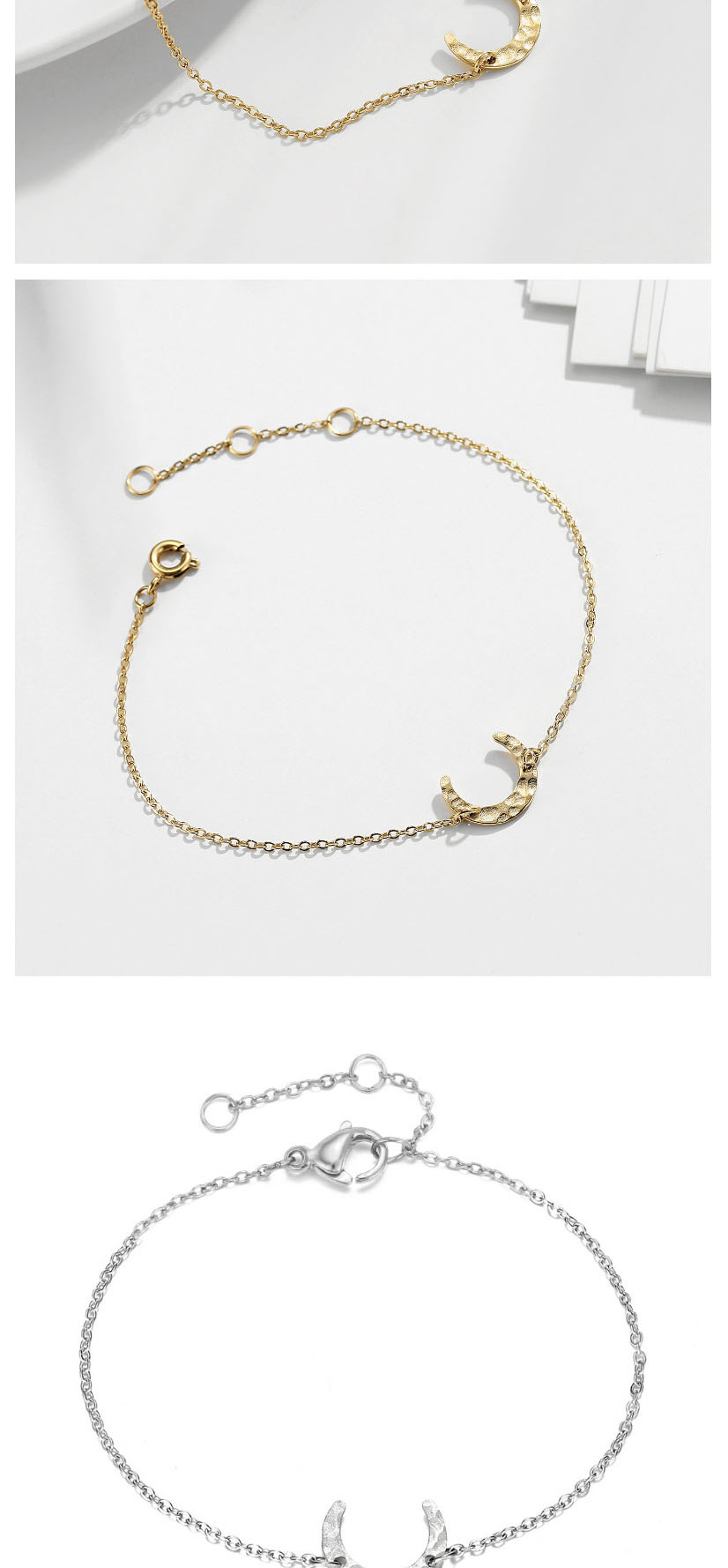 Fashion 14k Gold Stainless Steel Moon Adjustable Thin-edged Bracelet,Bracelets