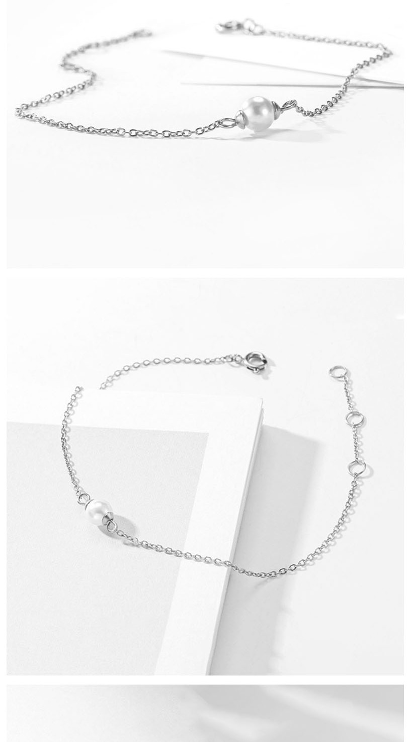 Fashion Steel Color Fine-edged Bracelet With Pearl Chain,Bracelets