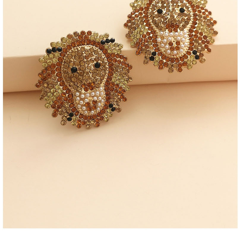 Fashion Brown Diamond-shaped Lion Alloy Geometric Earrings,Stud Earrings