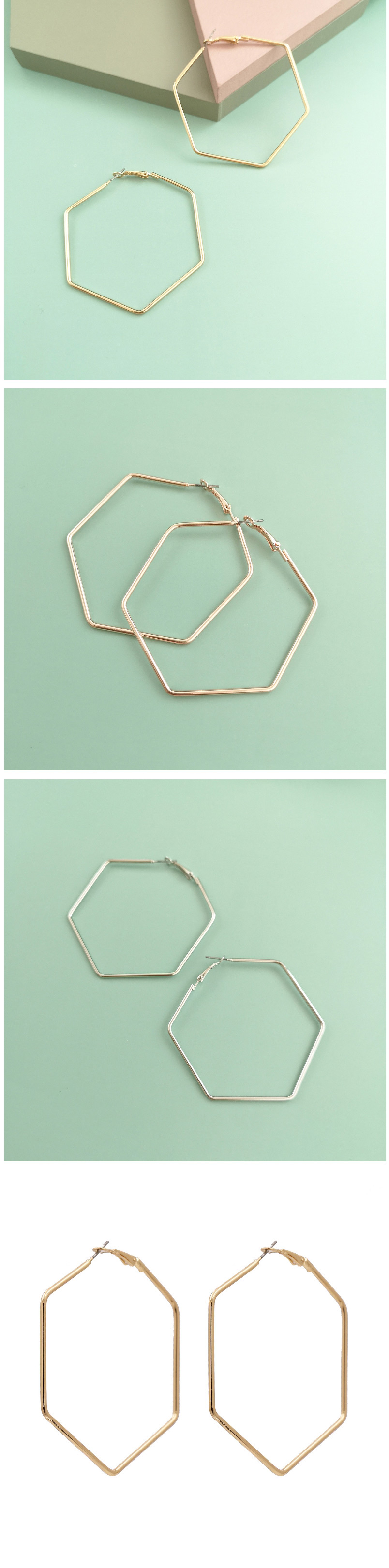 Fashion Hexagon Silver Polygonal Geometric Stars Love Alloy Earrings,Stud Earrings