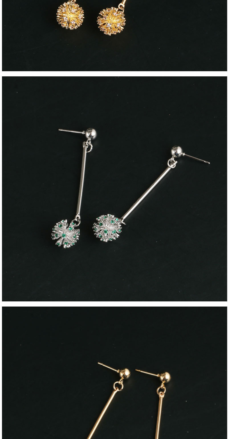 Fashion Silver + Green Firework Alloy Notched Diamond Earrings,Stud Earrings