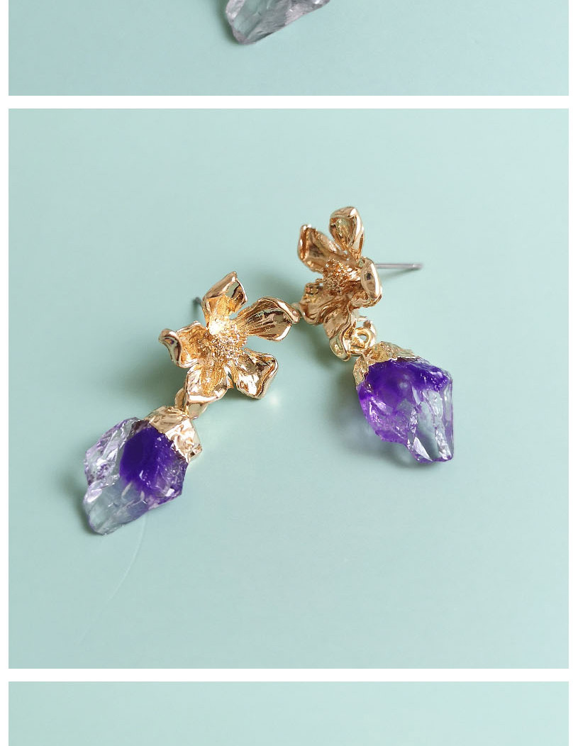 Fashion Purple Alloy Flower Resin Earrings,Stud Earrings