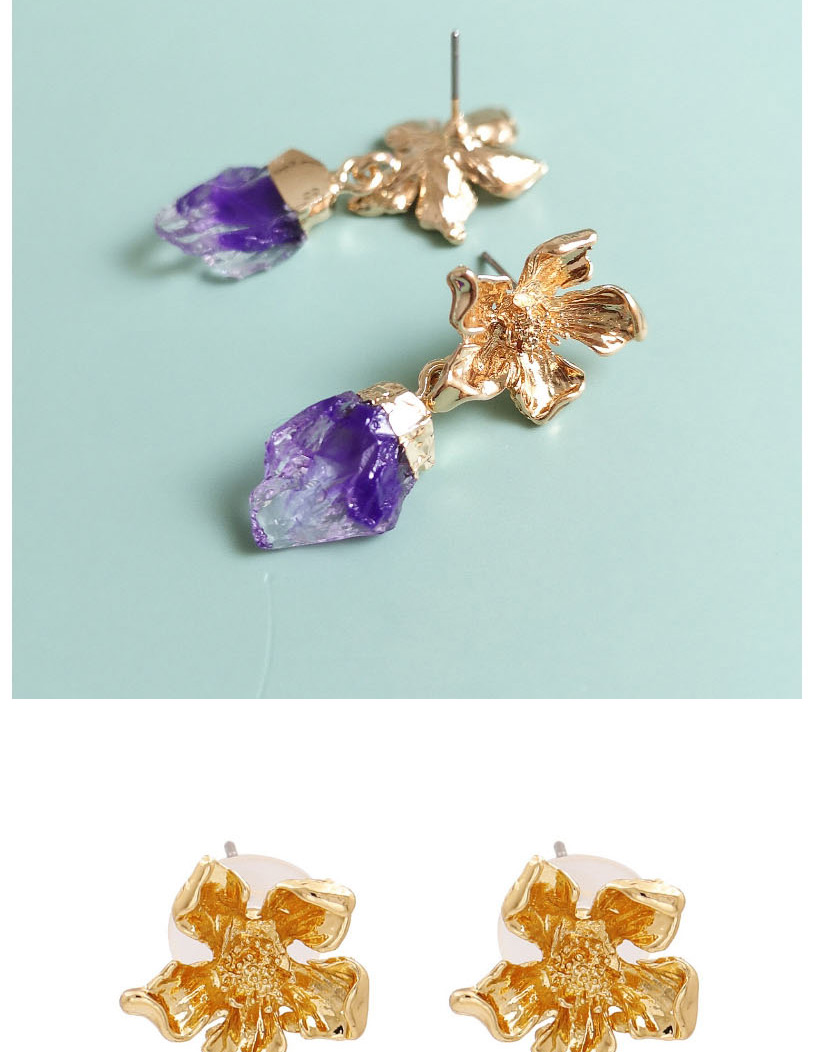 Fashion Purple Alloy Flower Resin Earrings,Stud Earrings