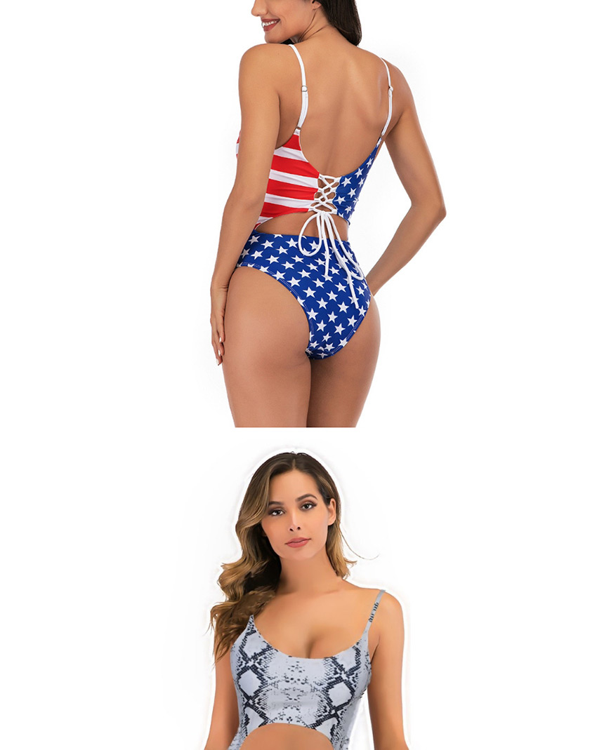 Fashion Five Stars Printed Open Back Swimsuit,One Pieces