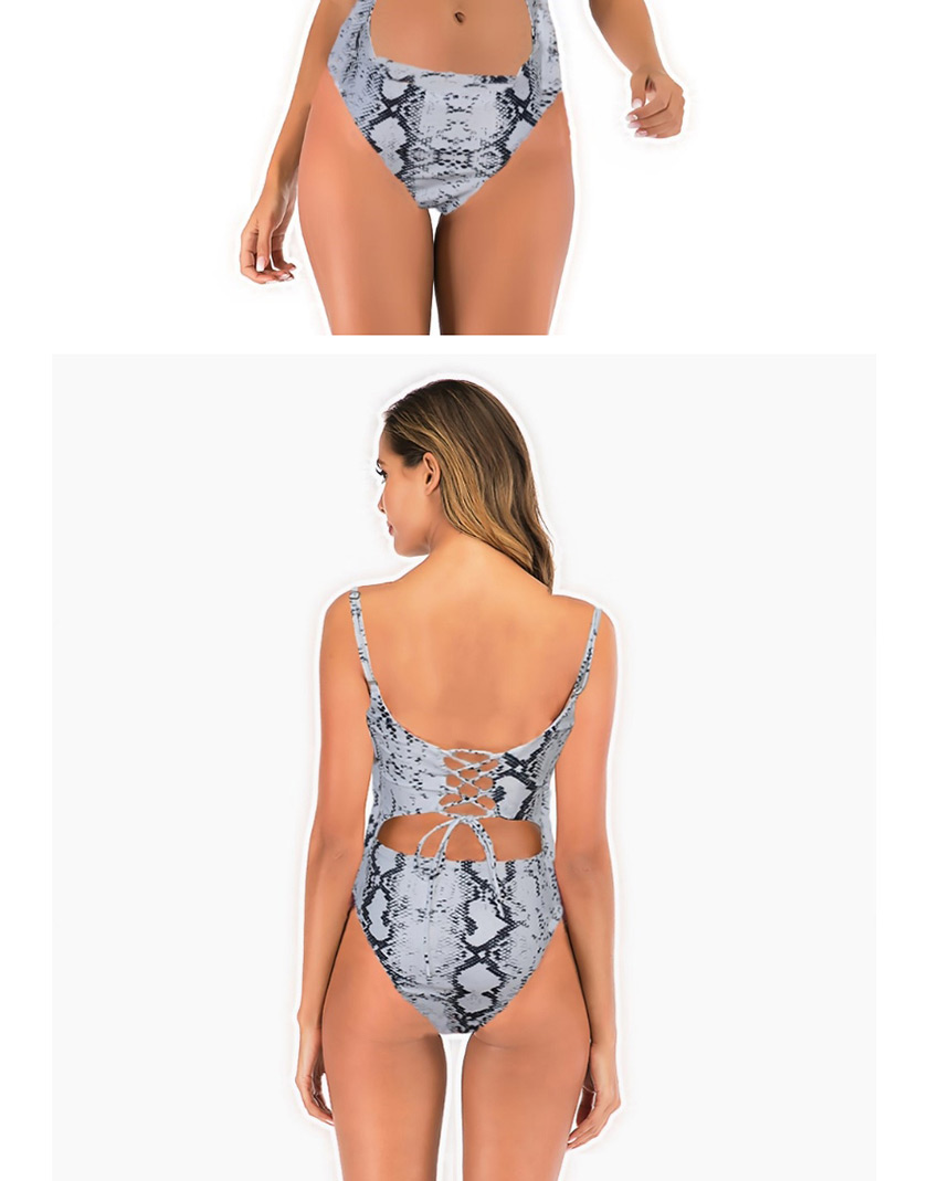 Fashion Snakeskin Printed Open Back Swimsuit,One Pieces