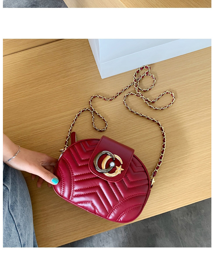 Fashion Red Wine Diamond Chain Metal Buckle Shoulder Crossbody Bag,Shoulder bags