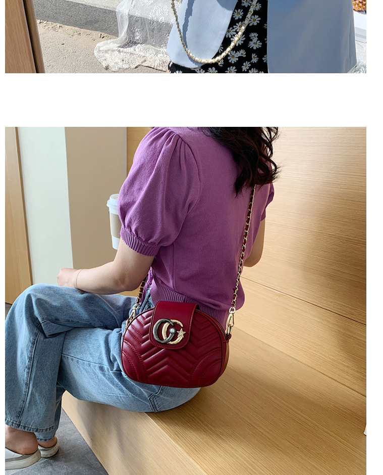 Fashion Red Wine Diamond Chain Metal Buckle Shoulder Crossbody Bag,Shoulder bags