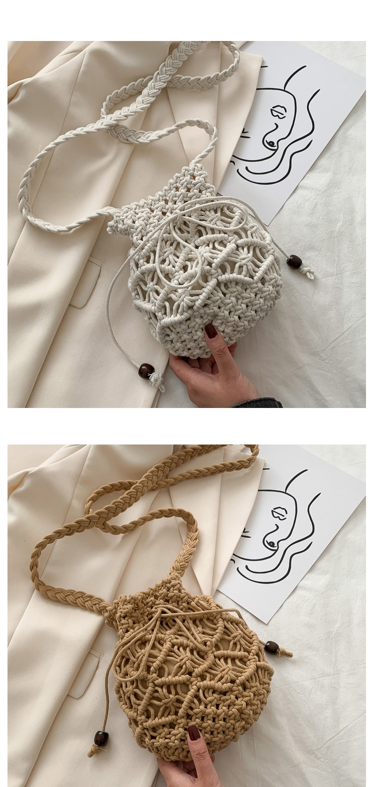 Fashion White Cotton Woven Shoulder Crossbody Bag,Shoulder bags