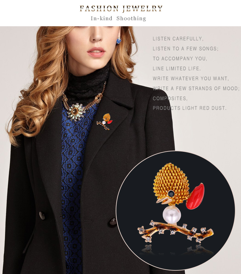 Fashion Brown Diamond Pearl Bird Drop Oil Alloy Brooch,Korean Brooches