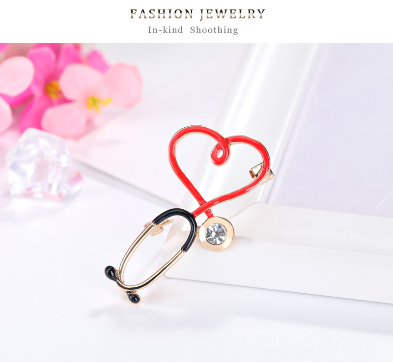 Fashion Love Diamond Drop Oil Alloy Contrast Color Stethoscope Brooch,Korean Brooches
