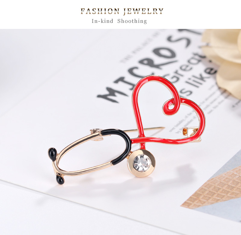 Fashion Love Diamond Drop Oil Alloy Contrast Color Stethoscope Brooch,Korean Brooches