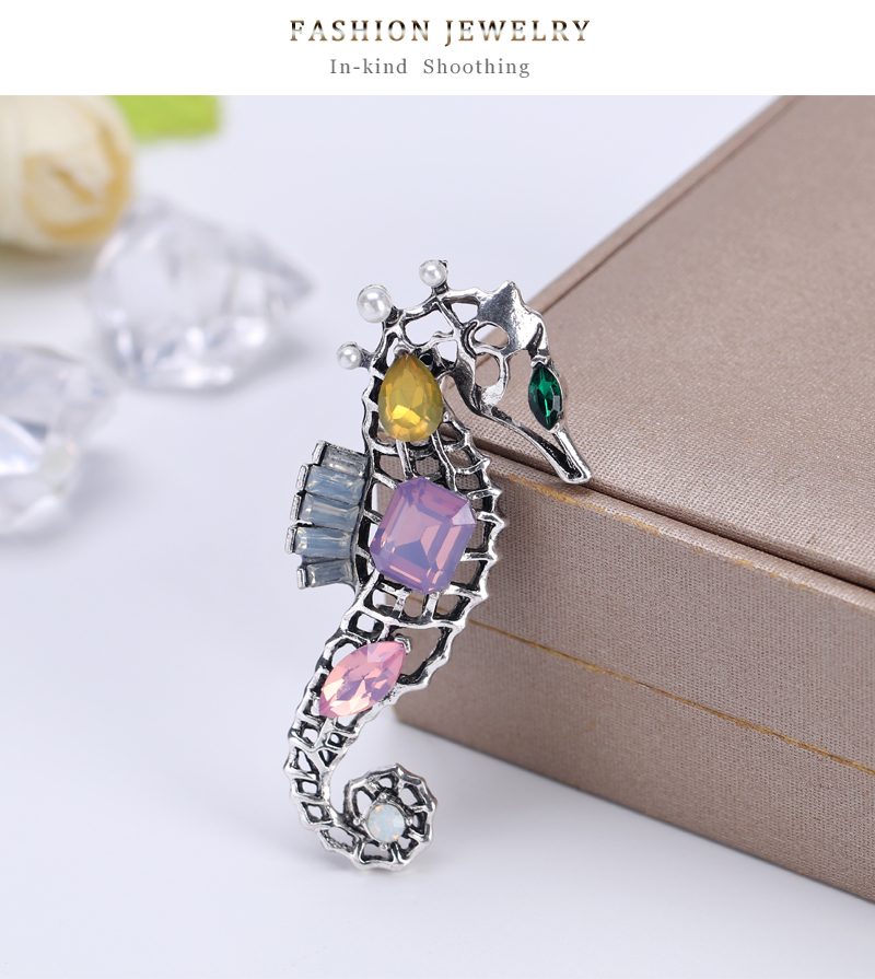Fashion Green Pearl Resin Hippocampal Hollow Alloy Brooch,Korean Brooches