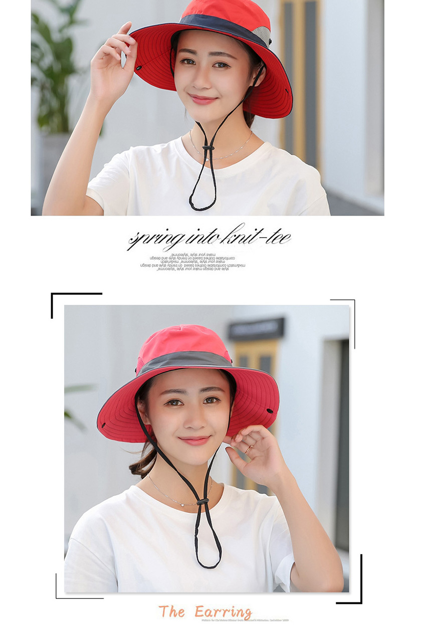 Fashion Solid Color Children-watermelon Red Horsetail Hole Embroidery Shrink Buckle Children Fisherman Hat,Children