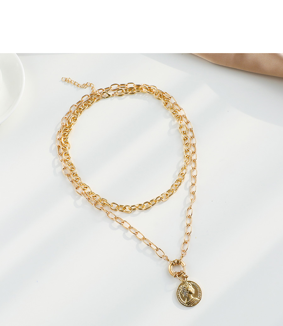 Fashion Golden Alloy Pearl Portrait Multi-layer Necklace,Multi Strand Necklaces
