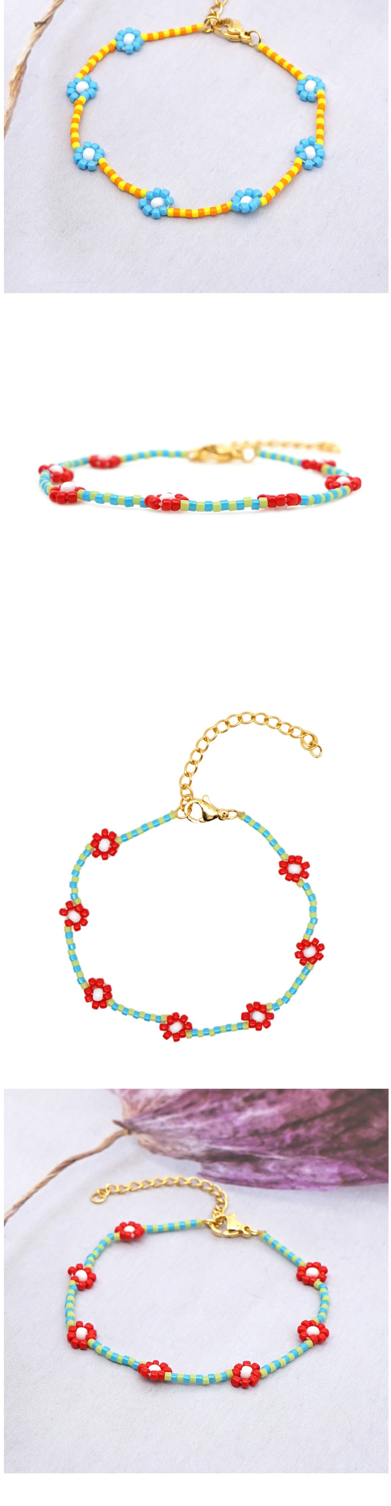 Fashion Yellow + Blue Imported Rice Beads Hand-woven Flower Bracelet,Beaded Bracelet