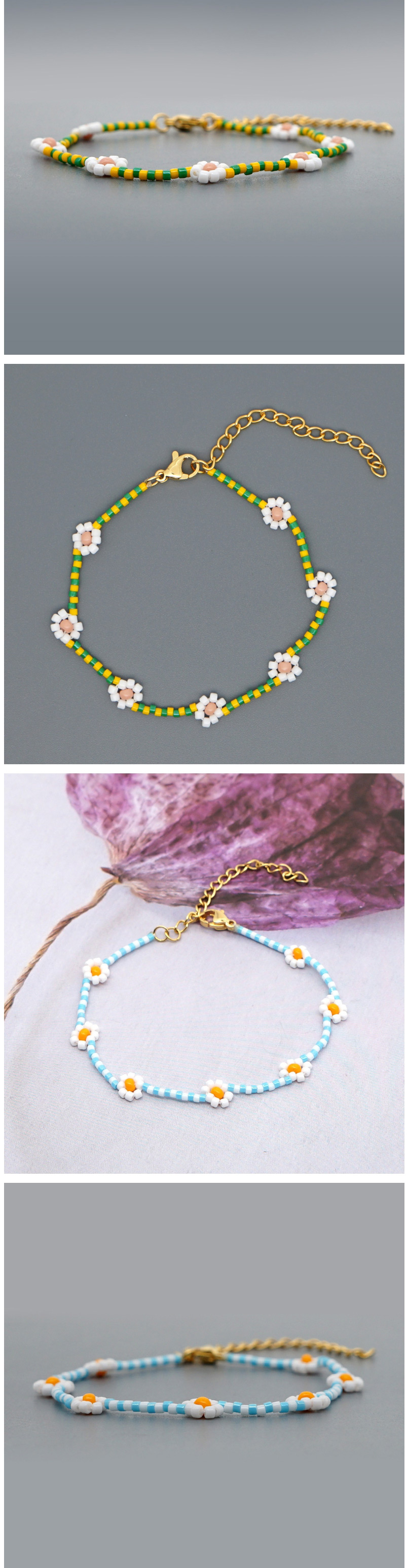 Fashion Navy Blue Imported Rice Beads Hand-woven Flower Bracelet,Beaded Bracelet