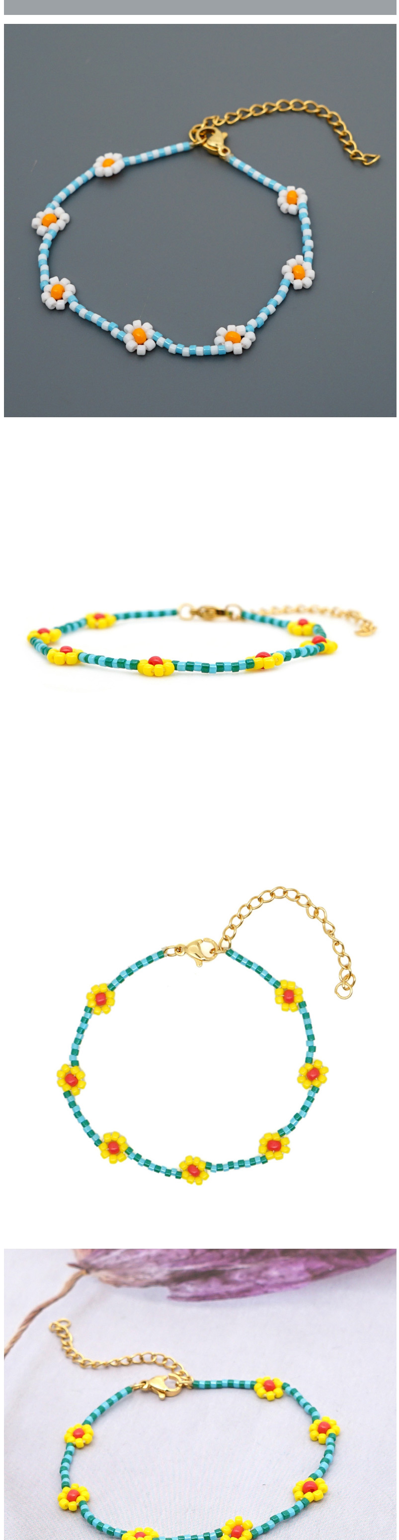 Fashion Royal Blue + Orange Imported Rice Beads Hand-woven Flower Bracelet,Beaded Bracelet