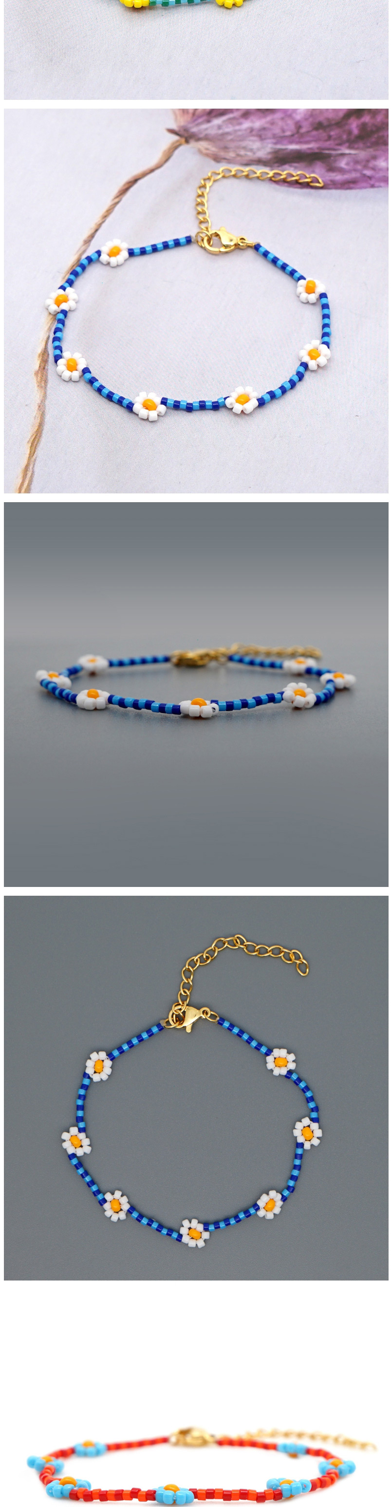 Fashion Yellow + Blue Imported Rice Beads Hand-woven Flower Bracelet,Beaded Bracelet