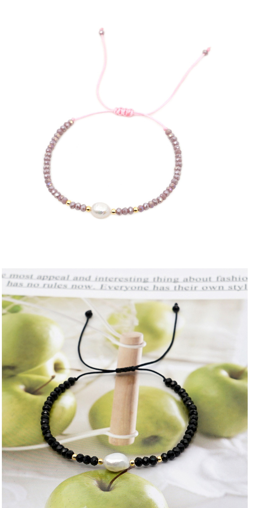 Fashion Black Natural Pearl Hand-woven Crystal Color-preserving Gold Bead Bracelet,Fashion Bracelets