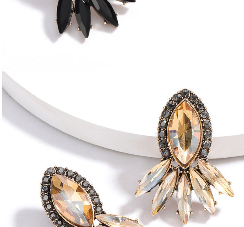 Fashion Black Geometrical Alloy Diamond Faceted Crystal Earrings,Stud Earrings