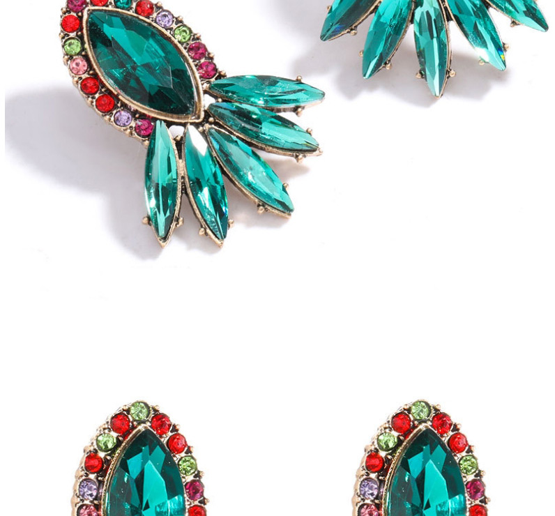 Fashion Green Geometrical Alloy Diamond Faceted Crystal Earrings,Stud Earrings