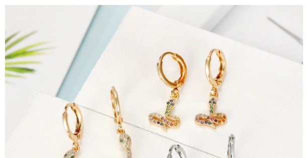 Fashion Golden White Snake Micro-set Zircon Alloy Snake Earrings,Earrings