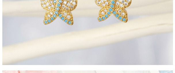 Fashion Golden Diamond-set Green Protein Zircon Butterfly Alloy Earrings,Earrings