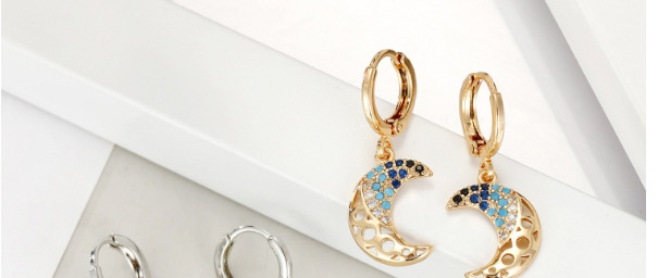 Fashion Golden Micro-set Zircon Alloy Moon Hollow Earrings,Earrings