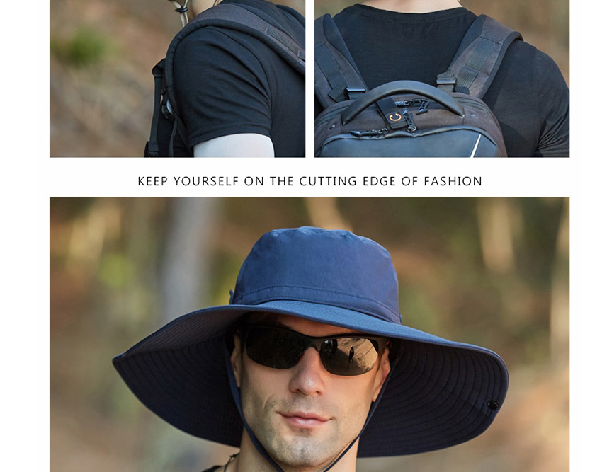 Fashion Black 12cm Oversized Eaves Sunscreen With Shrink Buckle Fisherman Hat,Sun Hats