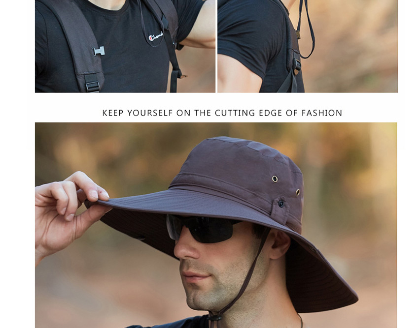 Fashion Dark Gray 12cm Oversized Eaves Sunscreen With Shrink Buckle Fisherman Hat,Sun Hats