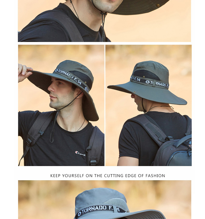 Fashion Big Eaves Dark Gray Breathable Anti-ultraviolet Splicing Mesh Foldable Fisherman Hat,Sun Hats