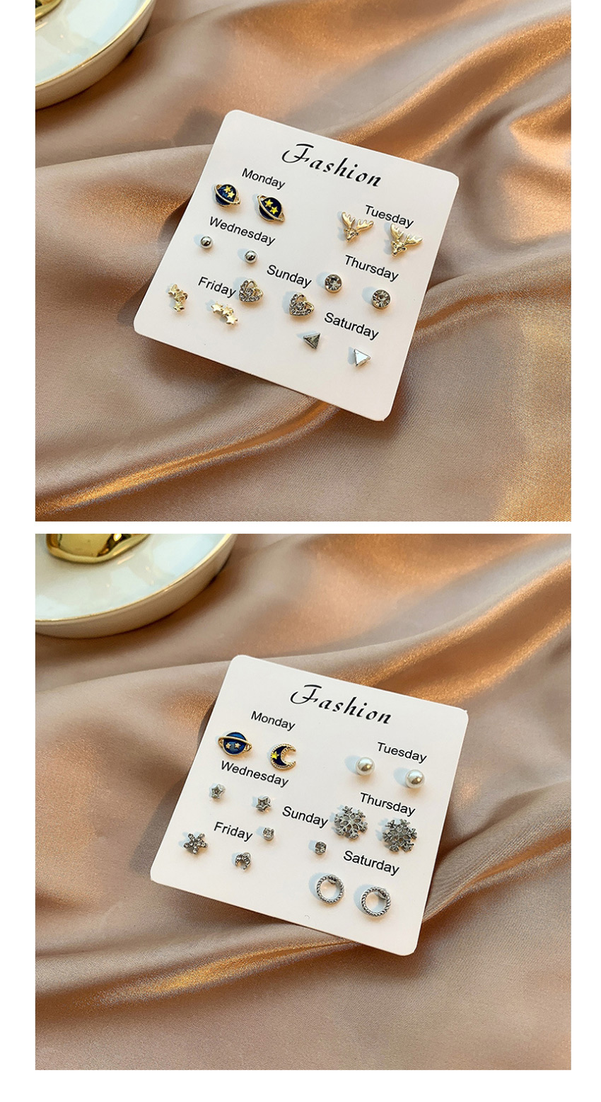 Fashion Color Mixing Love Pearl Diamond Lightning Geometric Stud Earrings Set,Earrings set