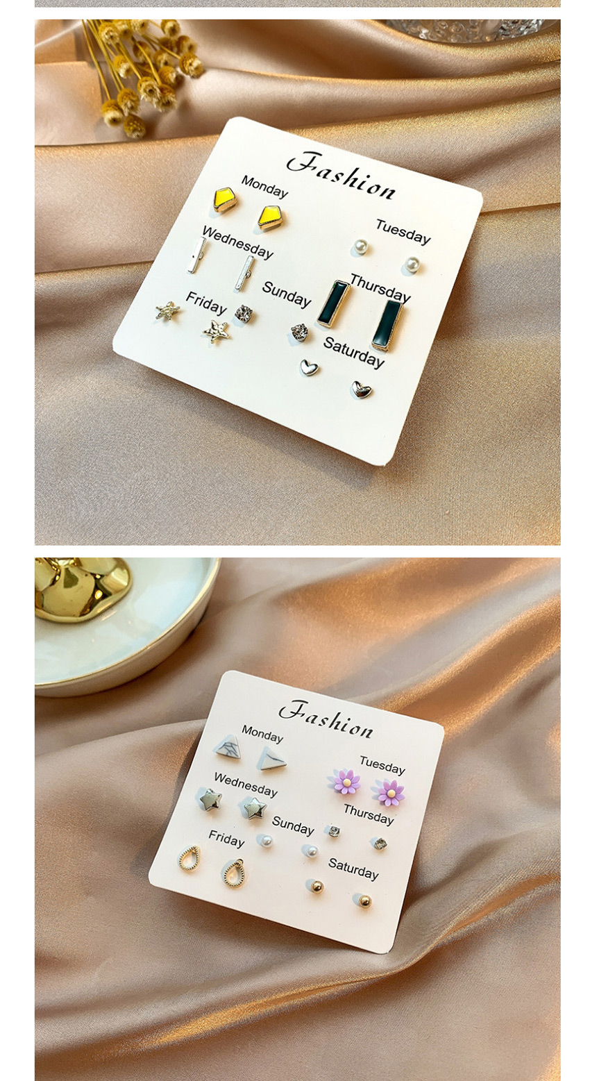 Fashion Color Mixing Flower Love Pearl Fishtail Diamond Stud Earrings Set,Earrings set