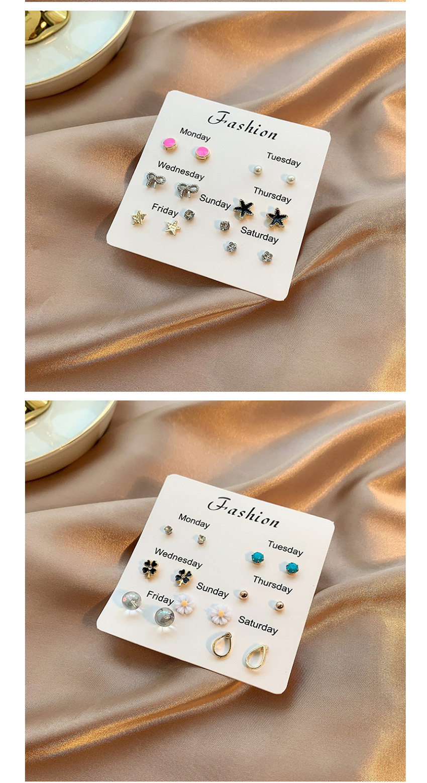 Fashion Color Mixing Pentagram Flower Love Diamond Stud Earrings Set,Earrings set