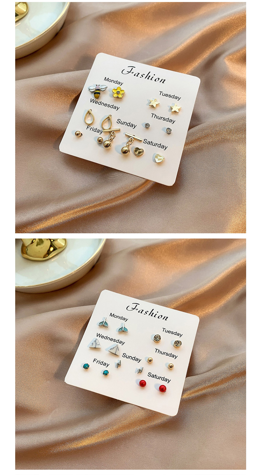 Fashion Color Mixing Pentagram Flower Love Diamond Stud Earrings Set,Earrings set
