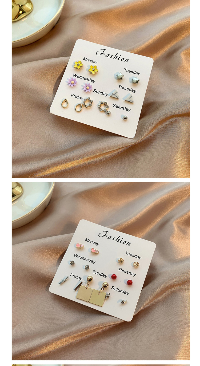 Fashion Color Mixing Love Pearl Diamond Lightning Geometric Stud Earrings Set,Earrings set
