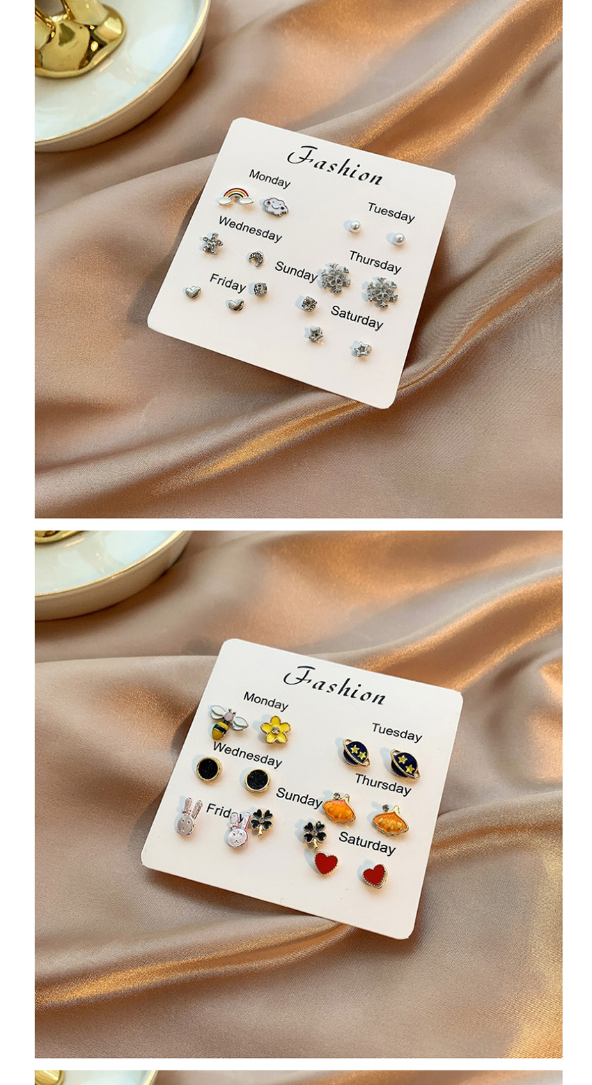 Fashion Color Mixing Diamond Stud Lightning Bead Geometric Stud Earrings Set,Earrings set